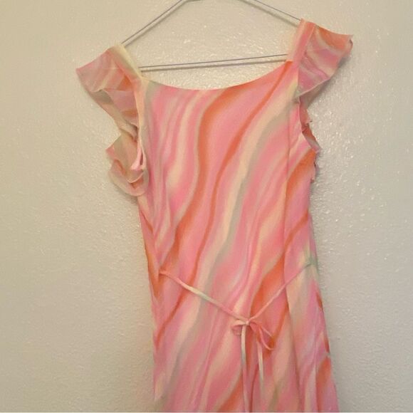 Hype Girls Pink Orange stripe chiffon summer hi low maxi dress-10 - Picture 5 of 9